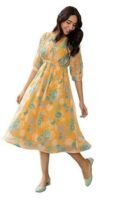 Janasya Women's Dobby Georgette Floral Flared Midi Dress