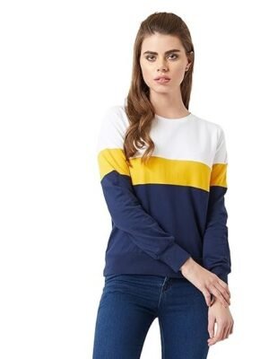 Miss Chase Women's Multicolor Super Soft Regular Round Neck Full Sleeves Cotton Solid Color Block Paneled Boxy Sweatshirt